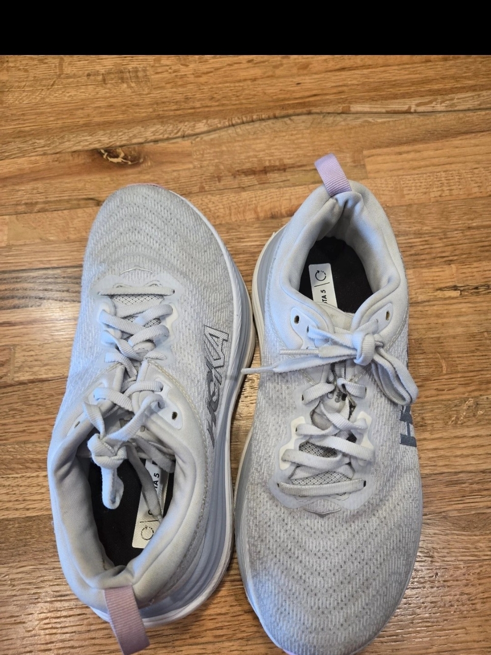 Hoka Women's Gaviota 5 Light Gray and Pink Athletic Sneakers